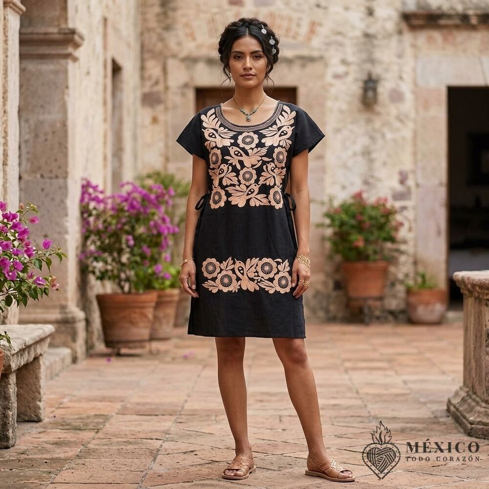 Black manta dress one piece   –  short Mexican Folklore Wear fits best S M L